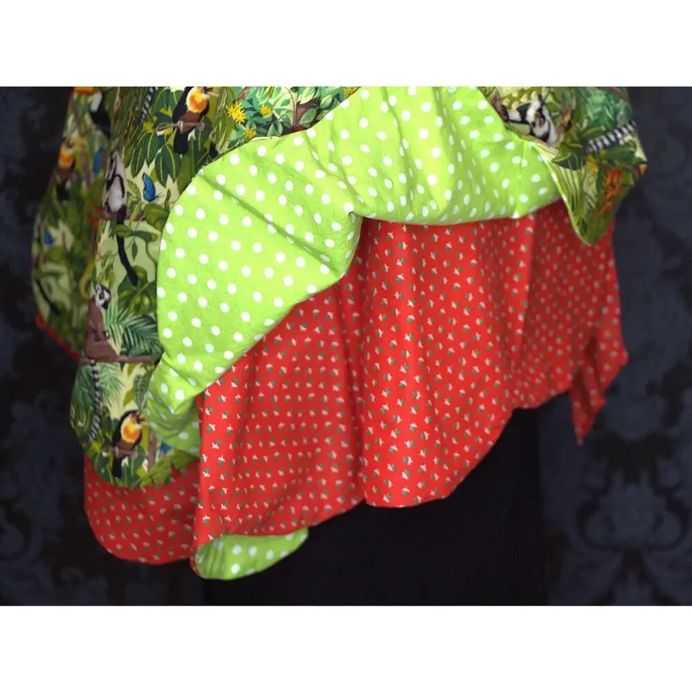 50s Pin Up Style Handmade Apron Red Polka Dot Jungle Theme Tie One Of A Kind
